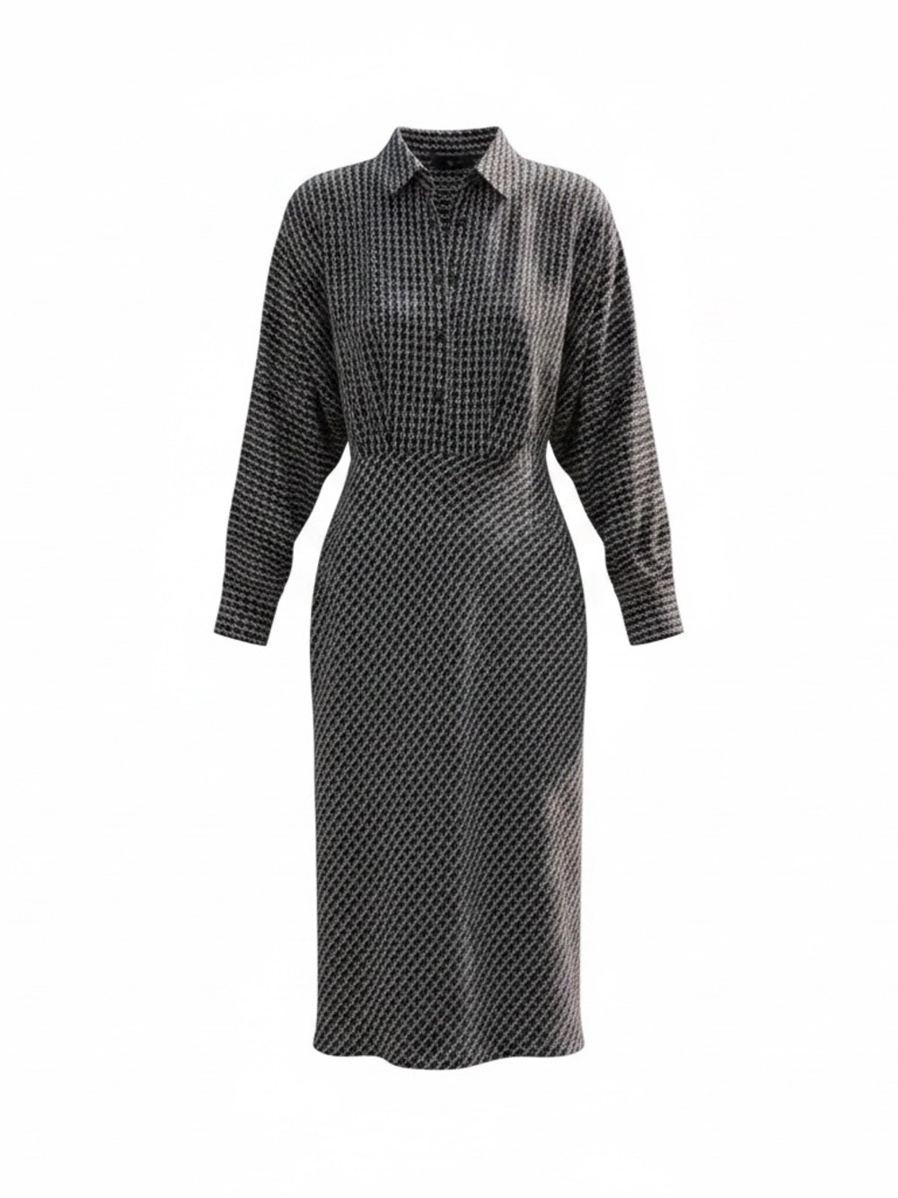 Express Portofino Patterned Long-Sleeve Collared Midi Dress